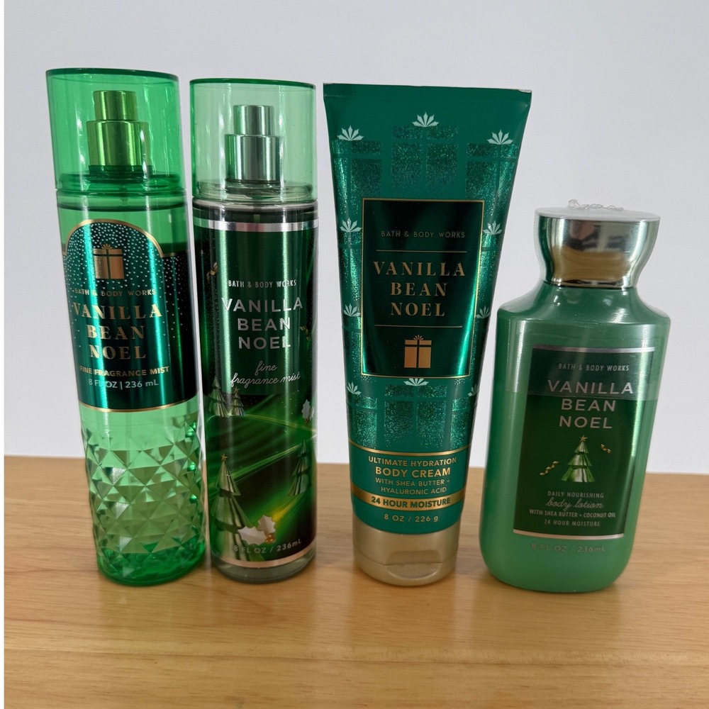 4PC Bath&Body Works Vanilla Bean Noel Body Wash, Cream, 2 Body Mist